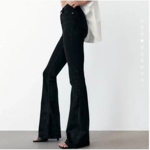 Zara Faded Black High Waisted Wide Leg Flare Jeans